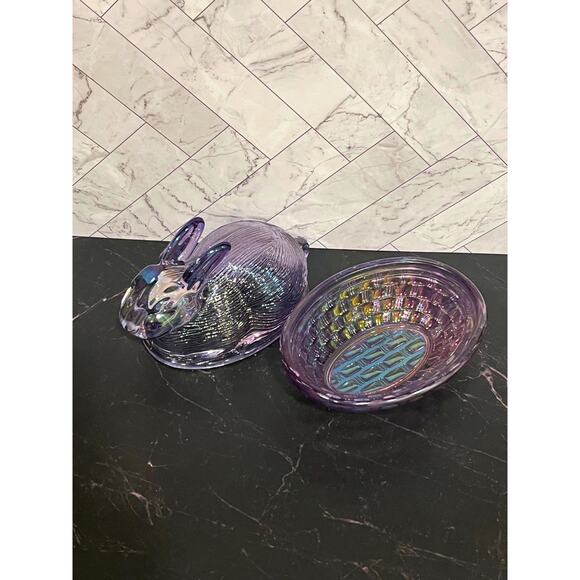 Purple Iridescent Glass Bunny Covered Dish – Hen on Nest Style - Picture 3 of 5